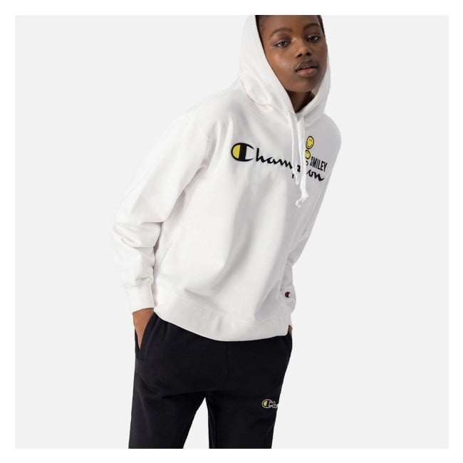White champion hoodie with gold logo on sale